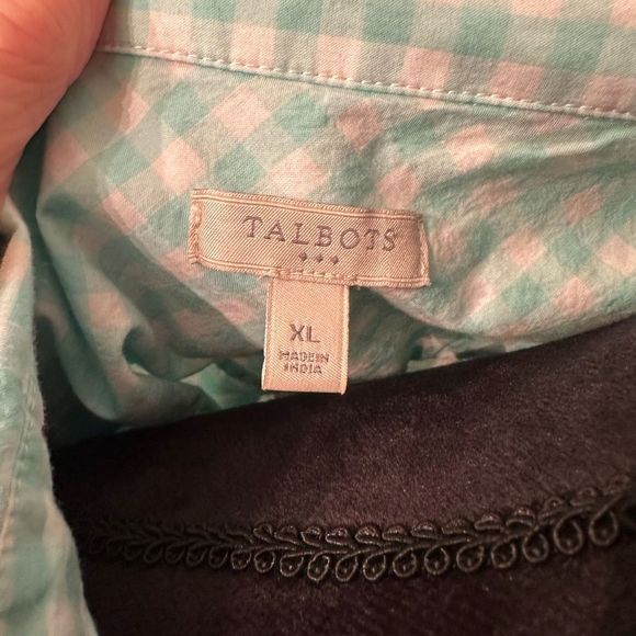 Talbots Size XL Aqua Blue Gingham Preppy Button Up Shirt - Picture 3 of 8